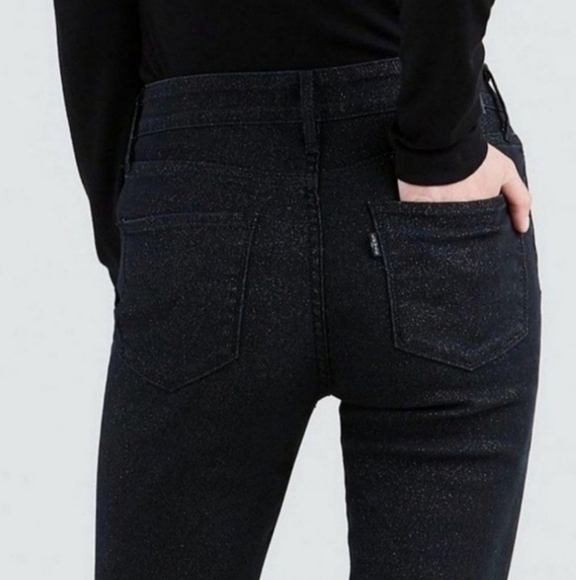 Levi's Black Glitter Metallic 721 High Rise Skinny Jeans - Picture 3 of 12